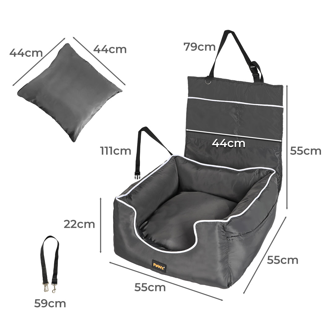 PaWz Dog Car Booster Seat Belt Pet Backrest Grey-1910112480655446018