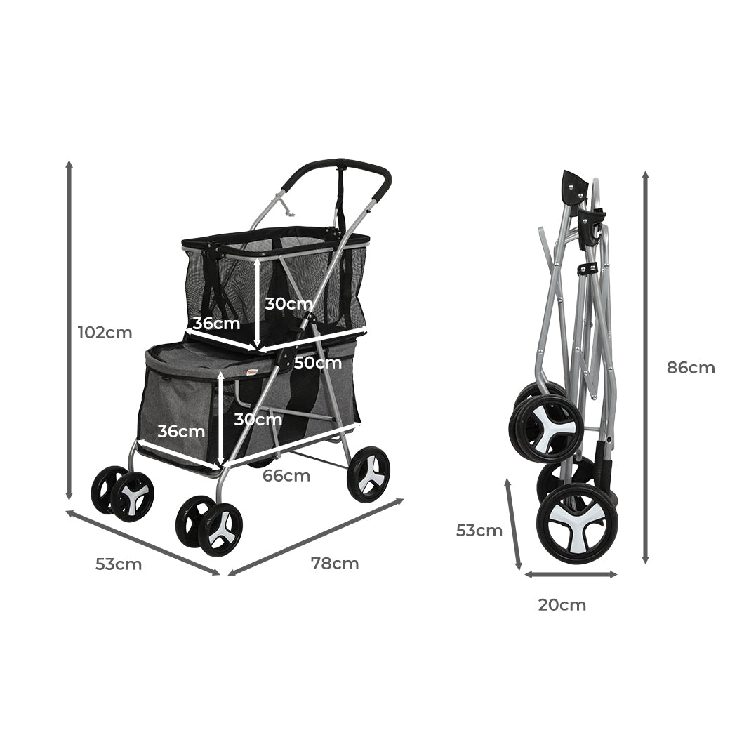 PaWz Pet Stroller 2-Tier Dog Cat Carrier Foldable-1910112547101609986