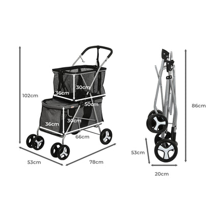 PaWz Pet Stroller 2-Tier Dog Cat Carrier Foldable-1910112547101609986