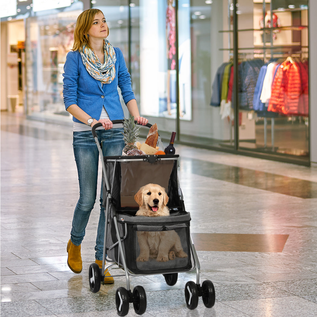 PaWz Pet Stroller 2-Tier Dog Cat Carrier Foldable-1910112547101609991