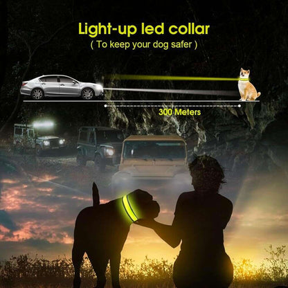 LED Dog Cat Collar - USB Rechargeable Glow Light Pet Savers