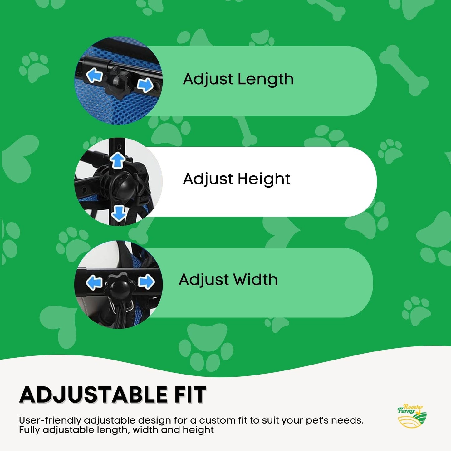 Rooster Farms Adjustable Small Dog Wheelchair - Back Leg Aid Pet Savers