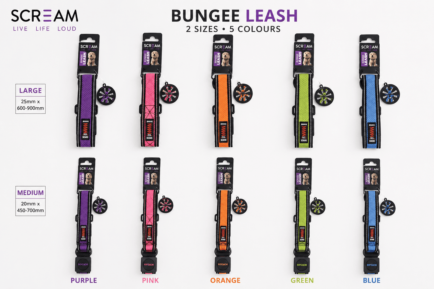 Scream Reflective Bungee Leash with Padded Handle Pet Savers