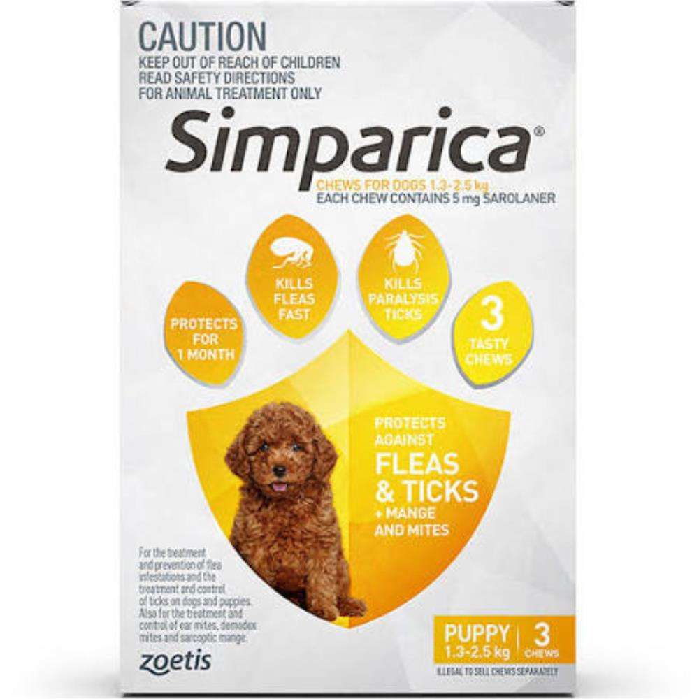 Simparica Dog 1.3-2.5kg Yellow 3pk Pet Savers