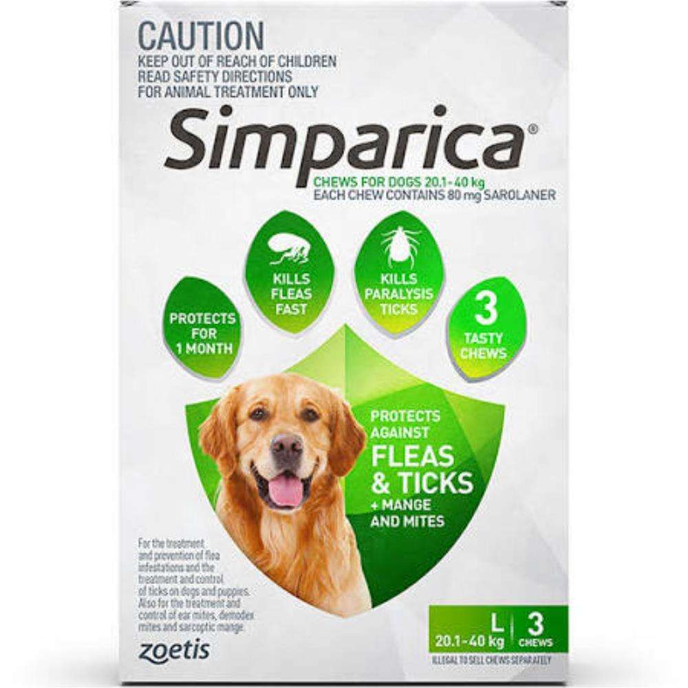 Simparica Dog 20.1-40kg Green 3pk Pet Savers