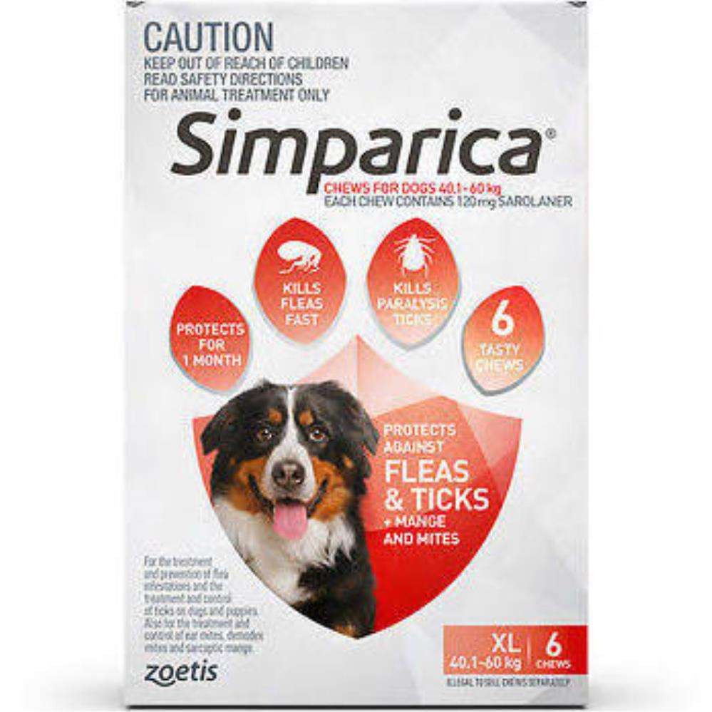Simparica Dog 40.1-60kg Red 6pk Pet Savers