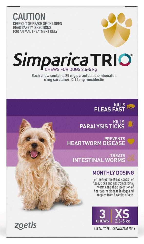 Simparica Trio Dog 2.6-5kg (Purple) 3pk