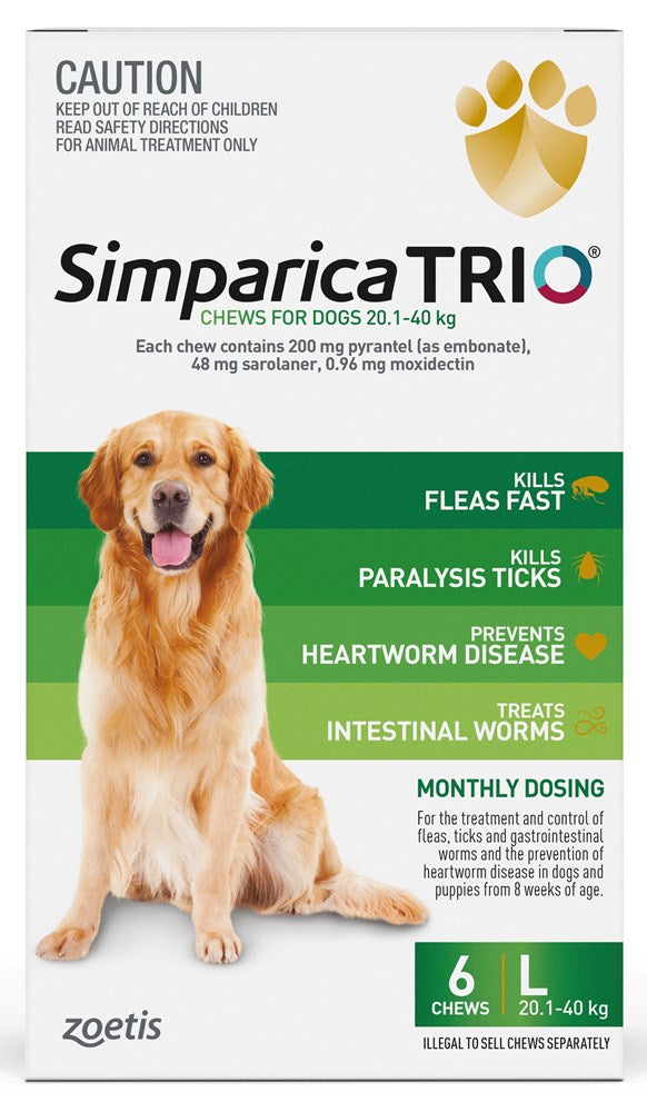 Simparica Trio Dog 20.1-40kg (Green) 6pk