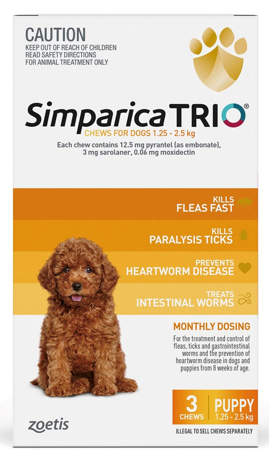 Simparica Trio Dog 1.3-2.5kg (Yellow) 3pk