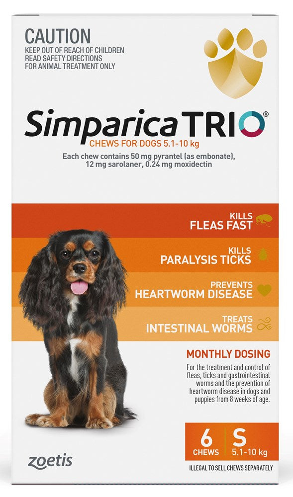 Simparica Trio Dog 5.1-10kg (Orange) 6pk