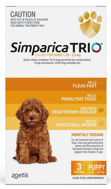 Simparica Trio Dog 1.3-2.5kg (Yellow) 3pk Pet Savers