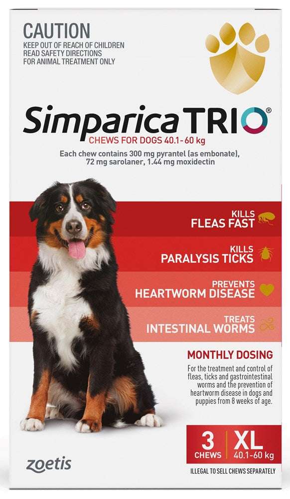 Simparica Trio Dog 40.1-60kg (Red) 3pk Pet Savers