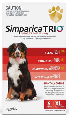 Simparica Trio Dog 40-1.60kg (Red) 6pk Pet Savers