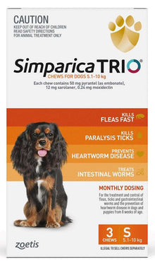 Simparica Trio Dog 5.1-10kg (Orange) 3pk Pet Savers