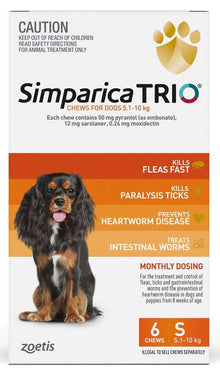Simparica Trio Dog 5.1-10kg (Orange) 6pk Pet Savers