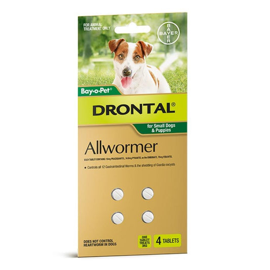 Drontal Small Dog Wormer for Dogs Under 3kg (4 Tabs)