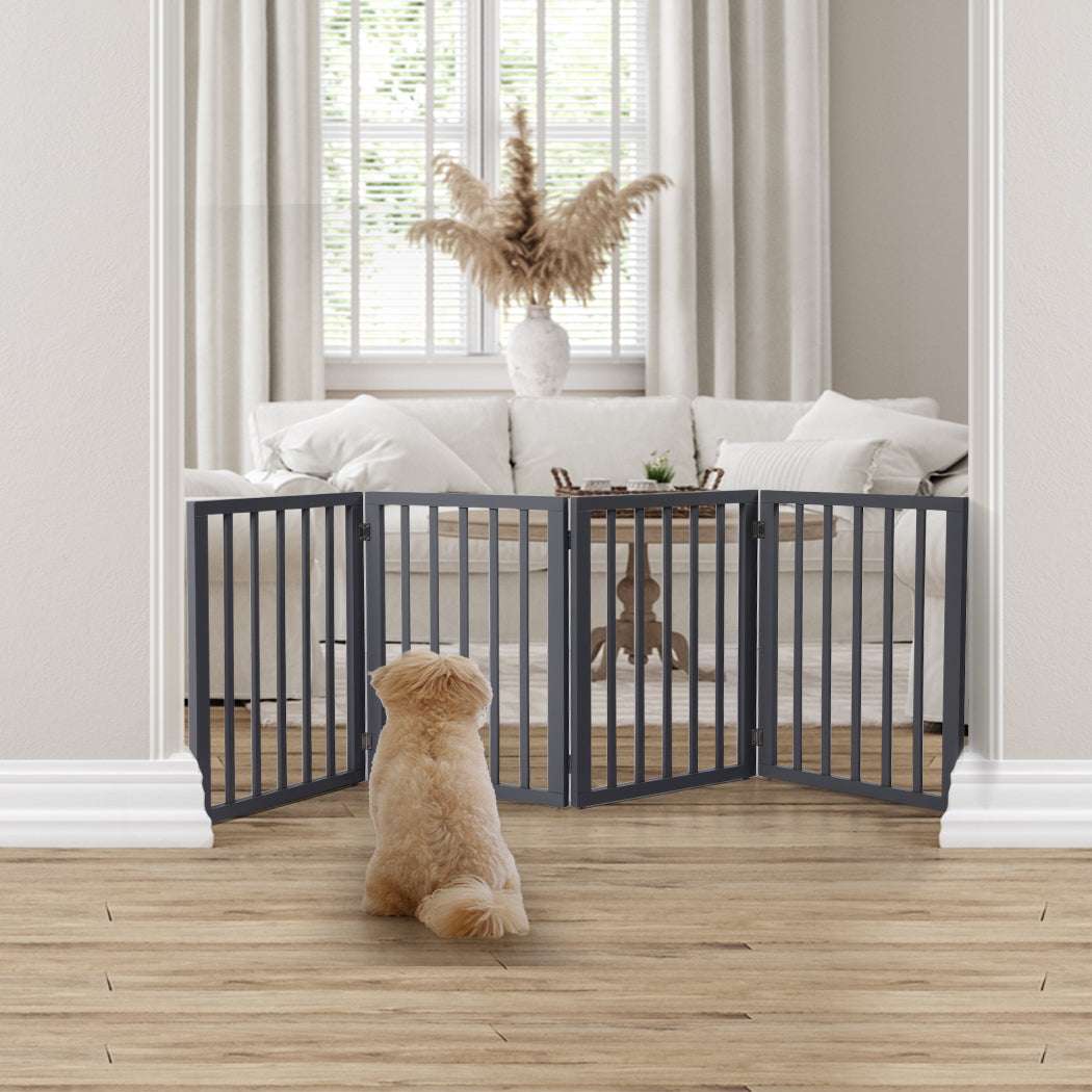 Wooden Pet Gate Dog Fence Retractable Grey 600x 3MM-1910112968574636039